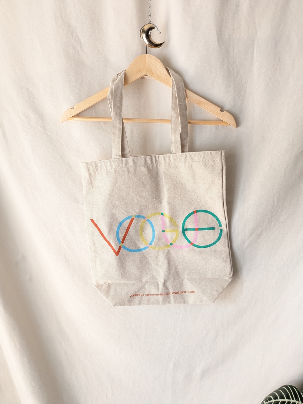 Canvas Tote Bag with Colorful 'VOGUE' Print - Natural
